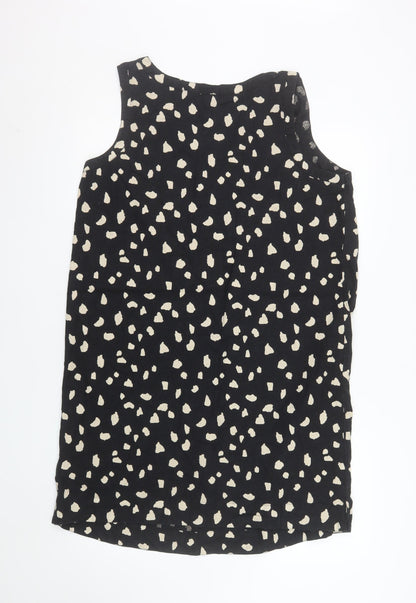 Marks and Spencer Women Black Animal Print Shift Dress Size 16 Linen Blend