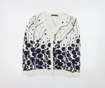 YOU YOU Women's White & Navy Polka Dot V-Neck Cardigan XL