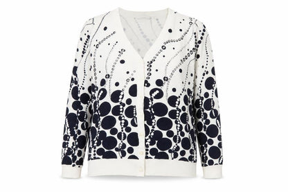 YOU YOU Women's White & Navy Polka Dot V-Neck Cardigan XL