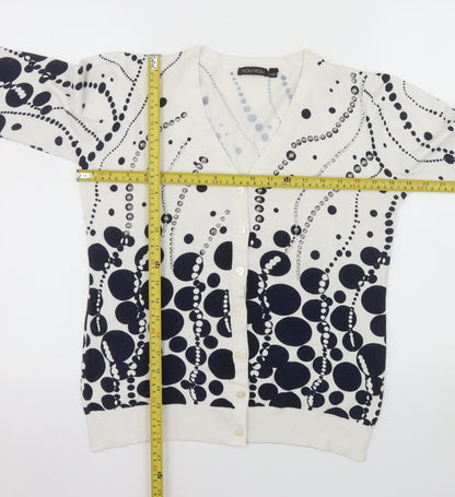 YOU YOU Women's White & Navy Polka Dot V-Neck Cardigan XL
