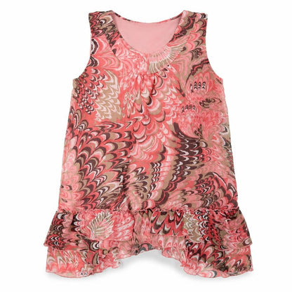 Dunnes Womens Pink Geometric Chiffon Ruffle Tunic Blouse Size 16