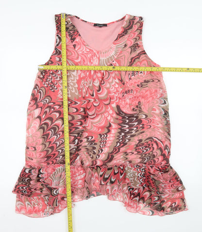 Dunnes Womens Pink Geometric Chiffon Ruffle Tunic Blouse Size 16