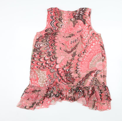 Dunnes Womens Pink Geometric Chiffon Ruffle Tunic Blouse Size 16