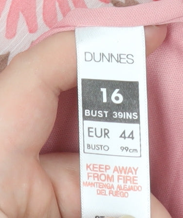 Dunnes Womens Pink Geometric Chiffon Ruffle Tunic Blouse Size 16