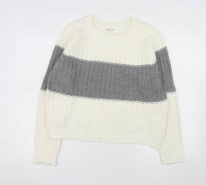 Green Coast Women Cream Grey Chunky Knit Pullover Jumper M