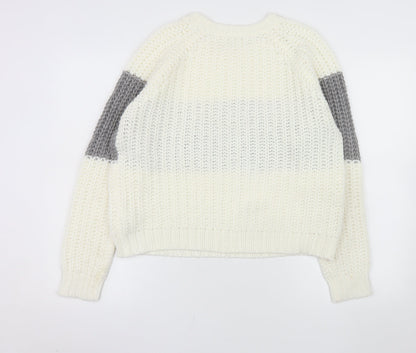 Green Coast Women Cream Grey Chunky Knit Pullover Jumper M