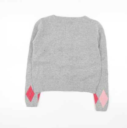 Dunnes Stores Women Grey Argyle Cardigan Size 16 Wool Blend