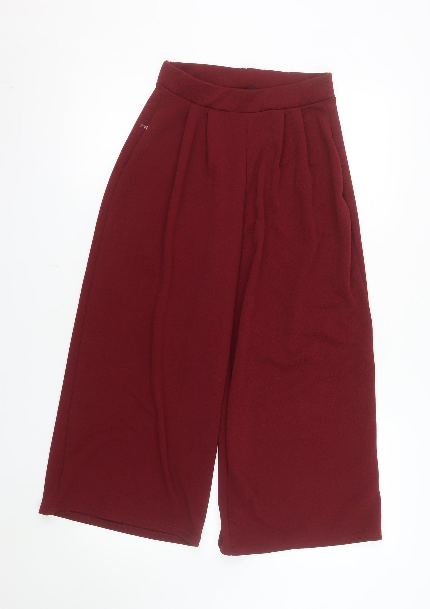 Boohoo Women Burgundy Wide-Leg Cropped Trousers Size 8 Polyester Blend