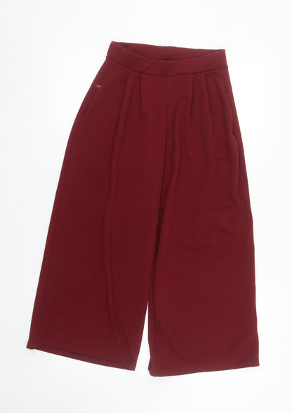 Boohoo Women Burgundy Wide-Leg Cropped Trousers Size 8 Polyester Blend