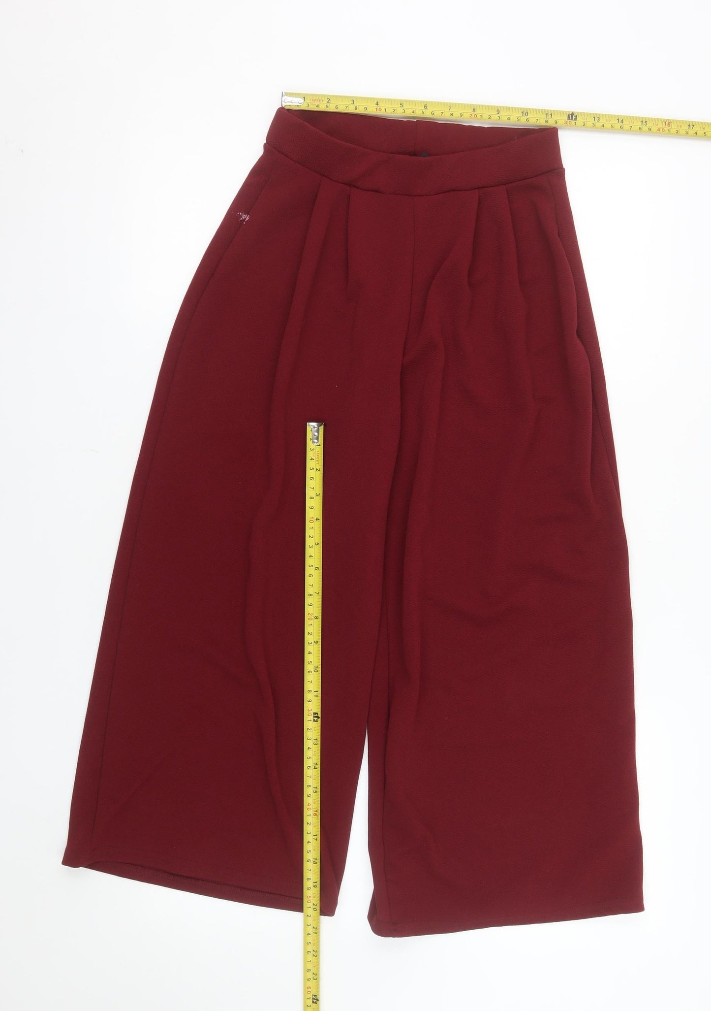 Boohoo Women Burgundy Wide-Leg Cropped Trousers Size 8 Polyester Blend