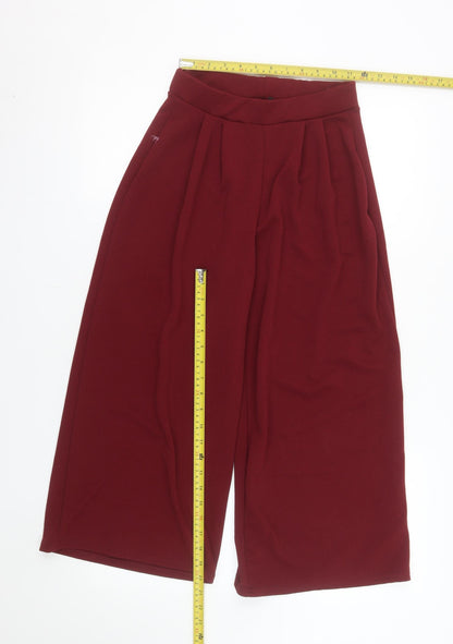 Boohoo Women Burgundy Wide-Leg Cropped Trousers Size 8 Polyester Blend