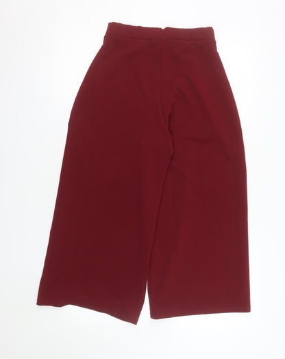 Boohoo Women Burgundy Wide-Leg Cropped Trousers Size 8 Polyester Blend