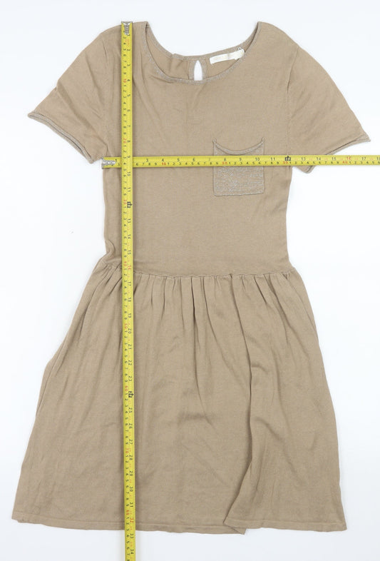 Grace & Mila Women’s Beige Skater Dress Size S Short Sleeve Knit