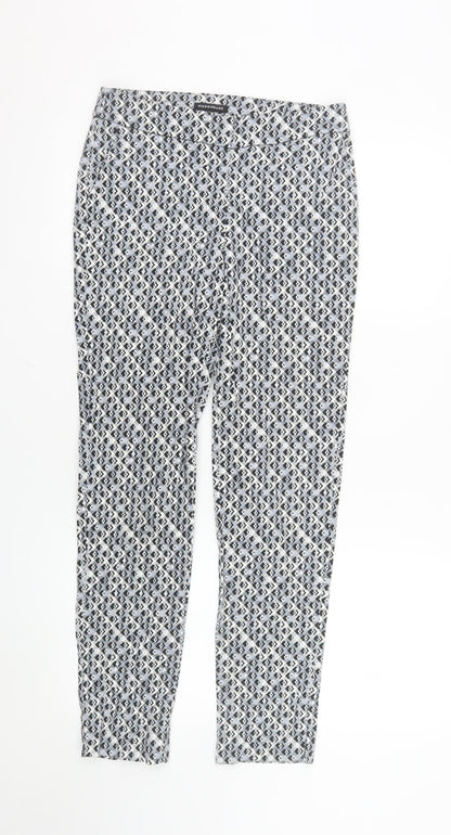 Warehouse Women’s Grey Geometric Slim Trousers Size 8 Cotton Blend