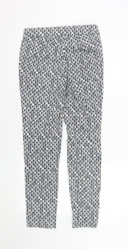 Warehouse Women’s Grey Geometric Slim Trousers Size 8 Cotton Blend