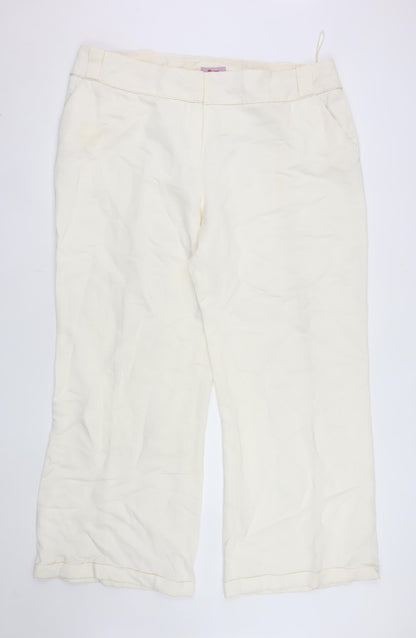 Monsoon Women Ivory Linen Blend Wide-Leg Trousers Size 22