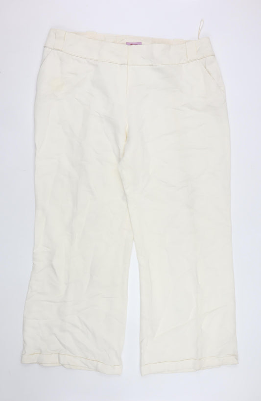 Monsoon Women Ivory Linen Blend Wide-Leg Trousers Size 22