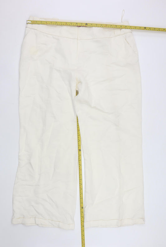 Monsoon Women Ivory Linen Blend Wide-Leg Trousers Size 22