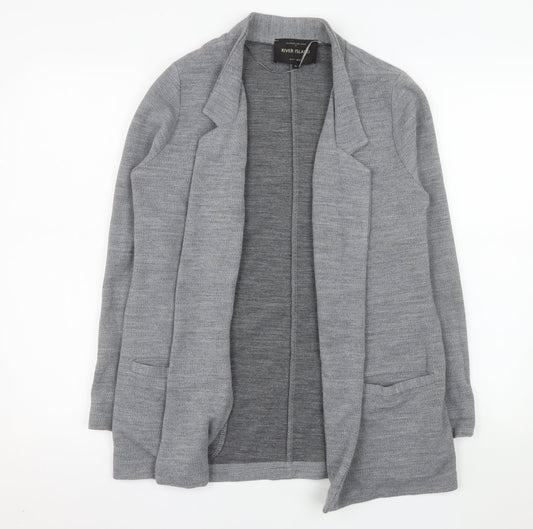 River Island Women Grey Size 10 Regular Long Sleeve Knit Blazer