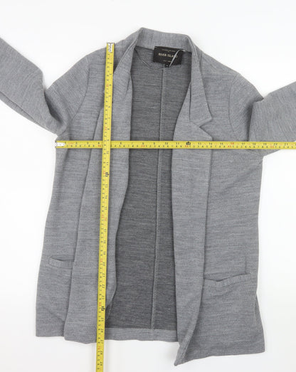 River Island Women Grey Size 10 Regular Long Sleeve Knit Blazer