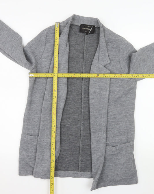 River Island Women Grey Size 10 Regular Long Sleeve Knit Blazer