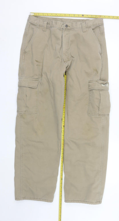 Wrangler Men's Beige Cargo Trousers 36x32 Cotton Workwear Pants