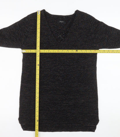 Papaya Women's Black V-Neck Knit Long Sleeve Pullover Jumper Size S