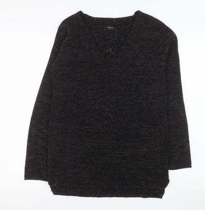 Papaya Women's Black V-Neck Knit Long Sleeve Pullover Jumper Size S