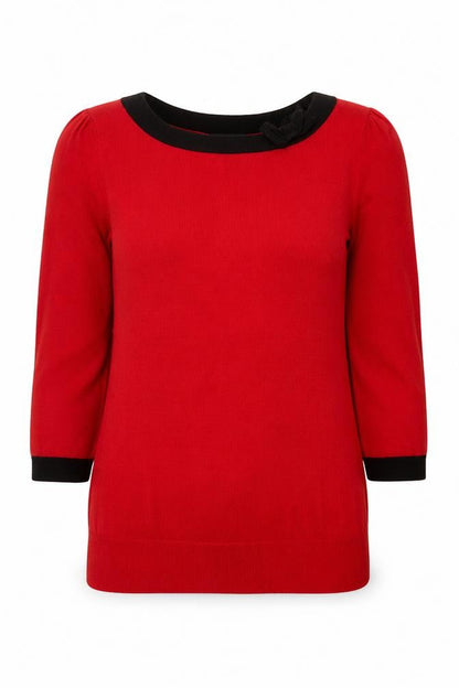 Wallis Women Red Black Trim Jumper Size 12 Knit Boat Neck Pullover