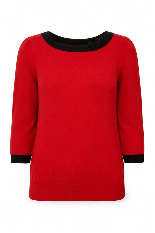 Wallis Women Red Black Trim Jumper Size 12 Knit Boat Neck Pullover