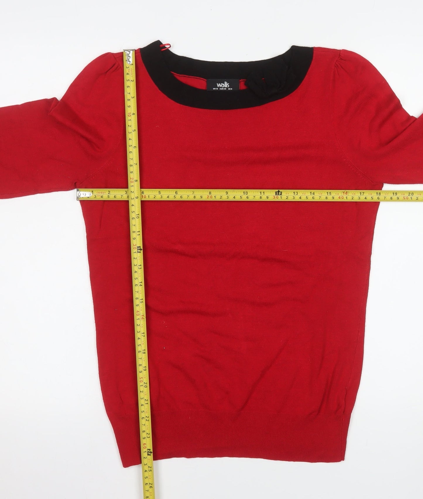 Wallis Women Red Black Trim Jumper Size 12 Knit Boat Neck Pullover