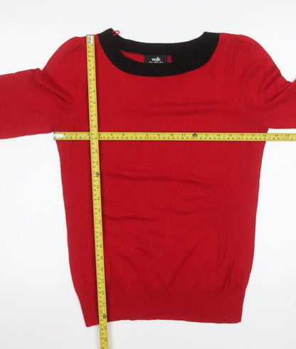 Wallis Women Red Black Trim Jumper Size 12 Knit Boat Neck Pullover