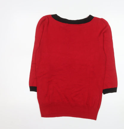 Wallis Women Red Black Trim Jumper Size 12 Knit Boat Neck Pullover