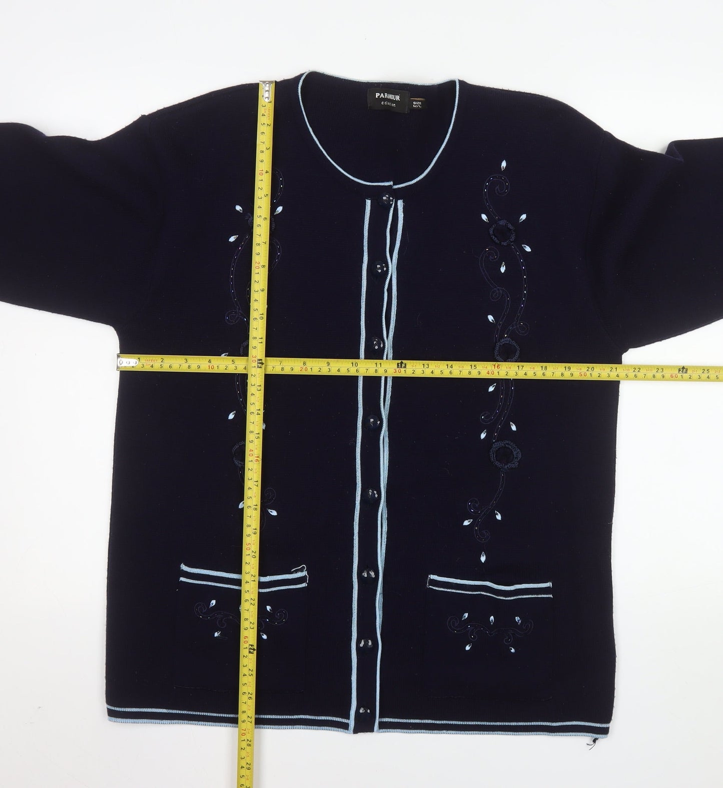 Paramour Women’s Navy Embroidered Knit Cardigan Size One Size