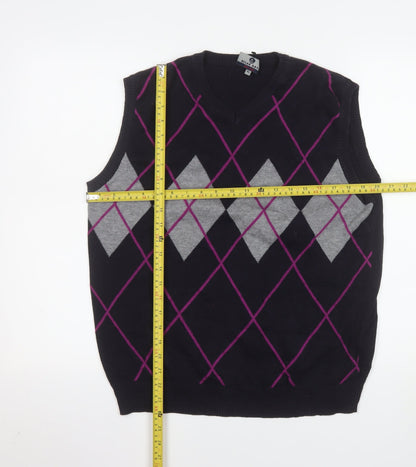Ocean Gate Men's Black Argyle Cotton Vest Jumper XL