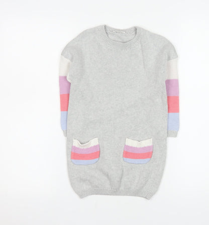 M&Co Girls Grey Cotton Colourblock Knit Sweater Dress 3-4 Years