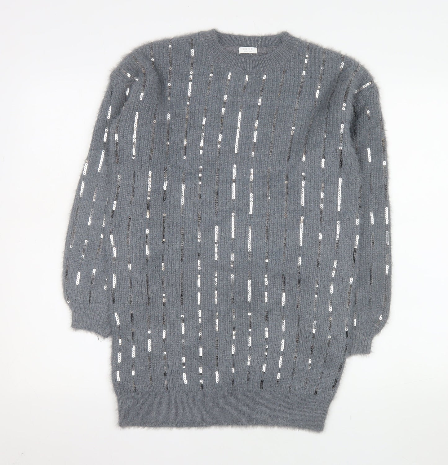 Next Girls Grey Sequin Long Sleeve Sweater Dress - Size 11 Years