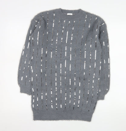 Next Girls Grey Sequin Long Sleeve Sweater Dress - Size 11 Years