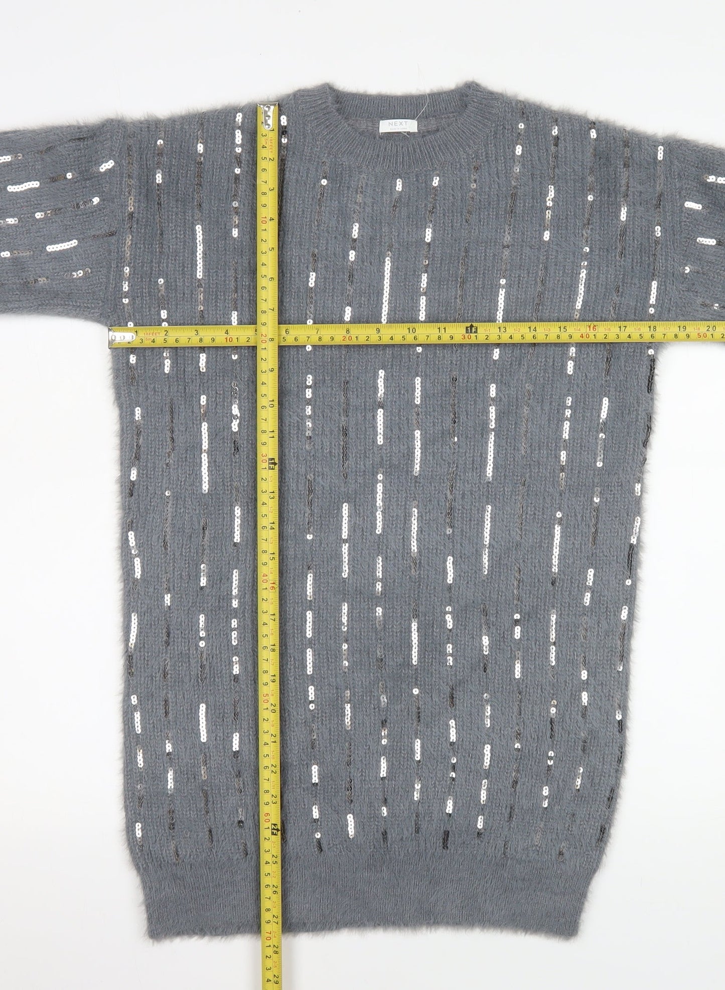 Next Girls Grey Sequin Long Sleeve Sweater Dress - Size 11 Years