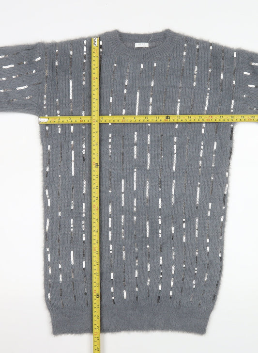 Next Girls Grey Sequin Long Sleeve Sweater Dress - Size 11 Years