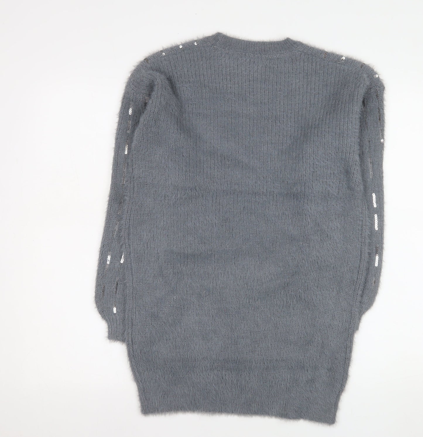 Next Girls Grey Sequin Long Sleeve Sweater Dress - Size 11 Years