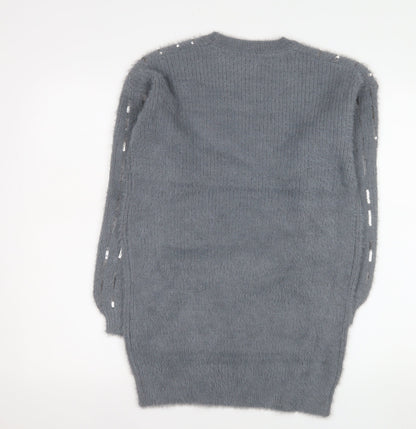 Next Girls Grey Sequin Long Sleeve Sweater Dress - Size 11 Years