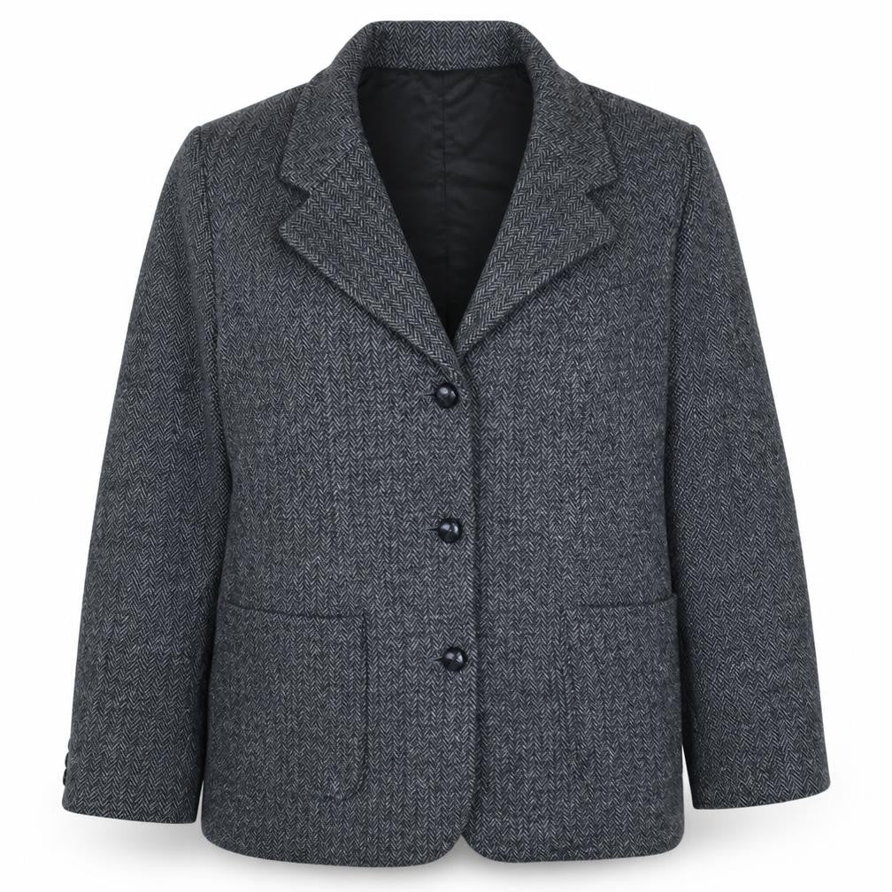 L.L. Bean Women Grey Wool Herringbone Blazer Size 14 Single Breasted