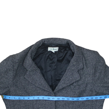 L.L. Bean Women Grey Wool Herringbone Blazer Size 14 Single Breasted