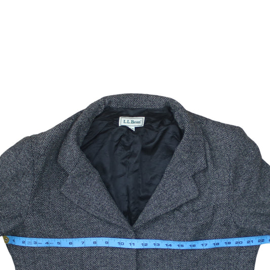 L.L. Bean Women Grey Wool Herringbone Blazer Size 14 Single Breasted