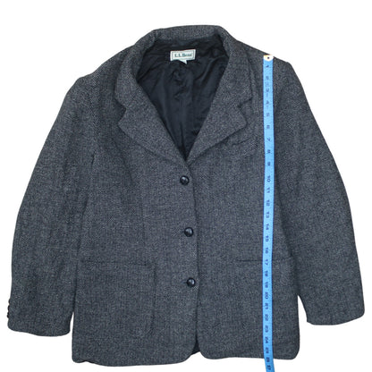 L.L. Bean Women Grey Wool Herringbone Blazer Size 14 Single Breasted