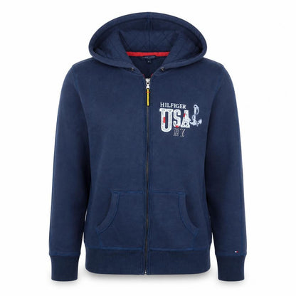 Tommy Hilfiger Men's Blue Full Zip Hoodie M USA Graphic Sweatshirt