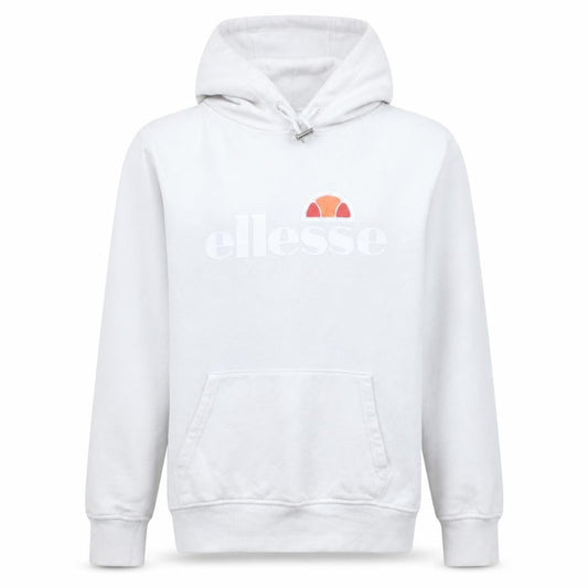 Front view of Ellesse Women's White Pullover Hoodie UK 12 Logo Print Cotton Blend