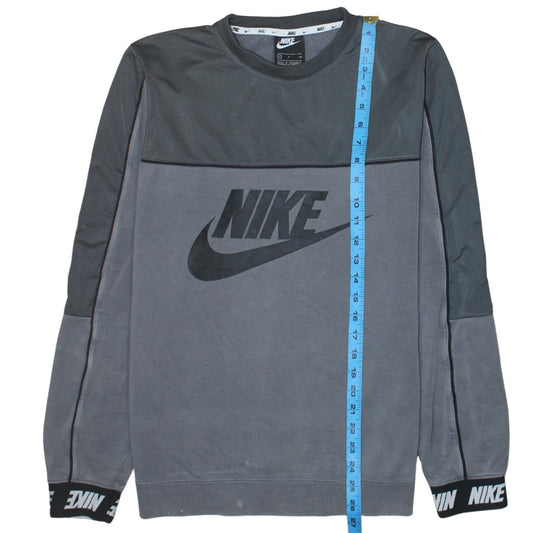 Nike Men's Grey Crew Neck Sweatshirt Small Logo Print Cotton Blend