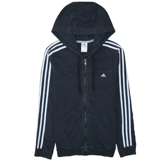 Adidas Women Black Full Zip Hoodie M 12-14 Hooded Sportswear